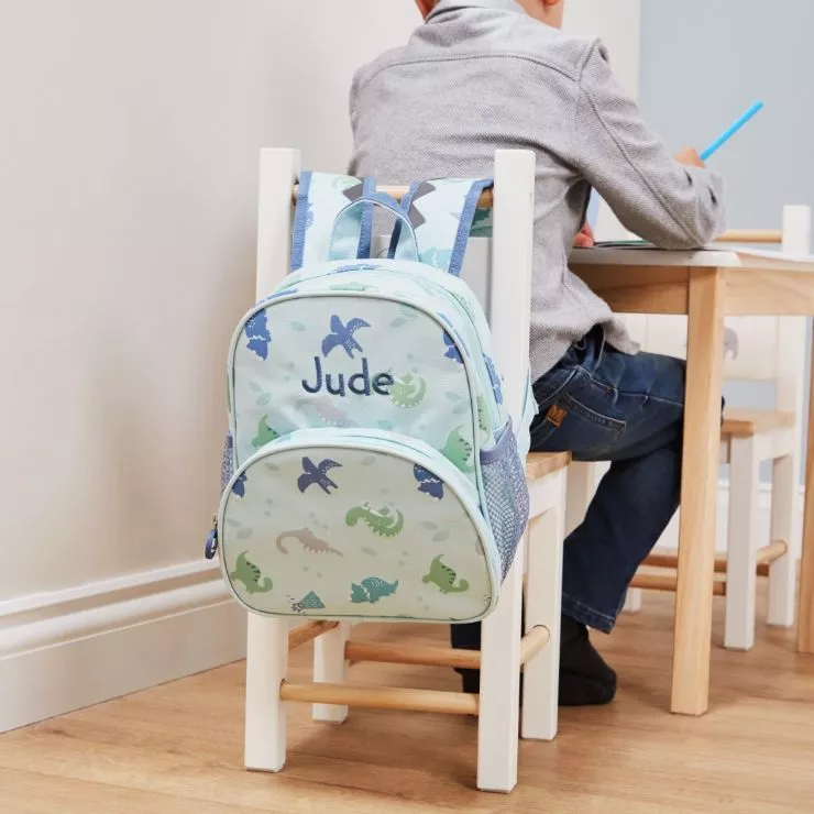 Personalised Blue Dinosaur Mini Backpack