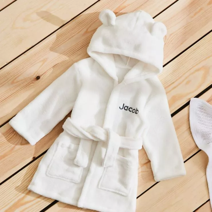 Personalised Ivory Hooded Fleece Robe