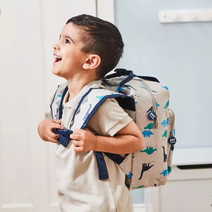 Personalised Grey Dinosaur Print Medium Backpack