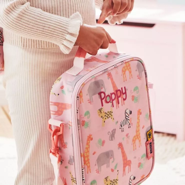 Personalised Pink Safari Print Lunch Bag