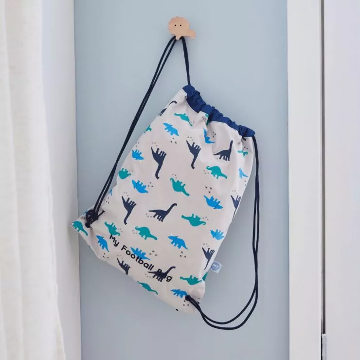Personalised Grey Dinosaur Print Drawstring Bag