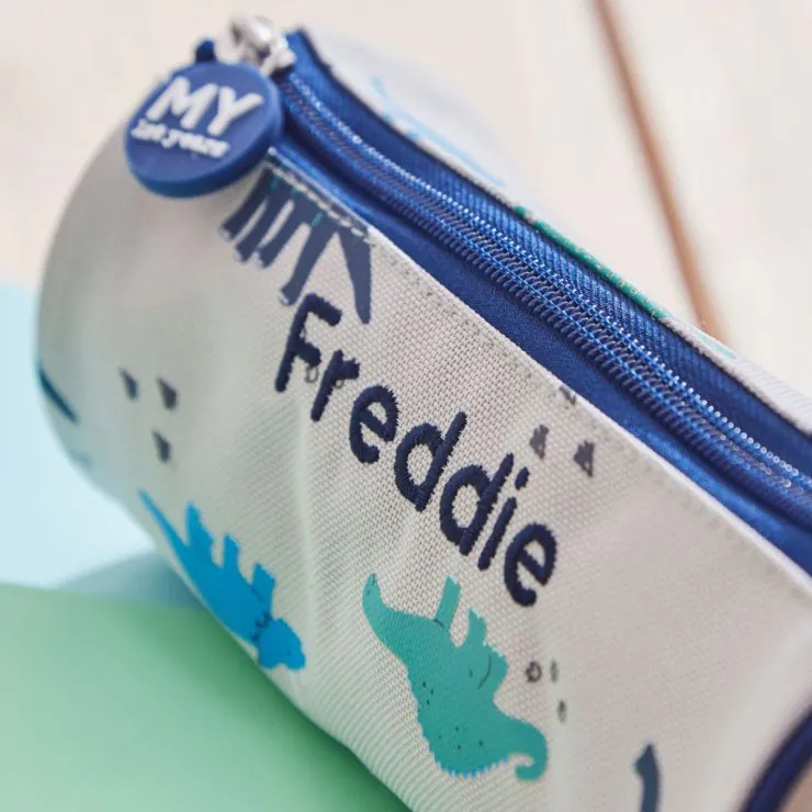 Personalised Grey Dinosaur Pencil Case