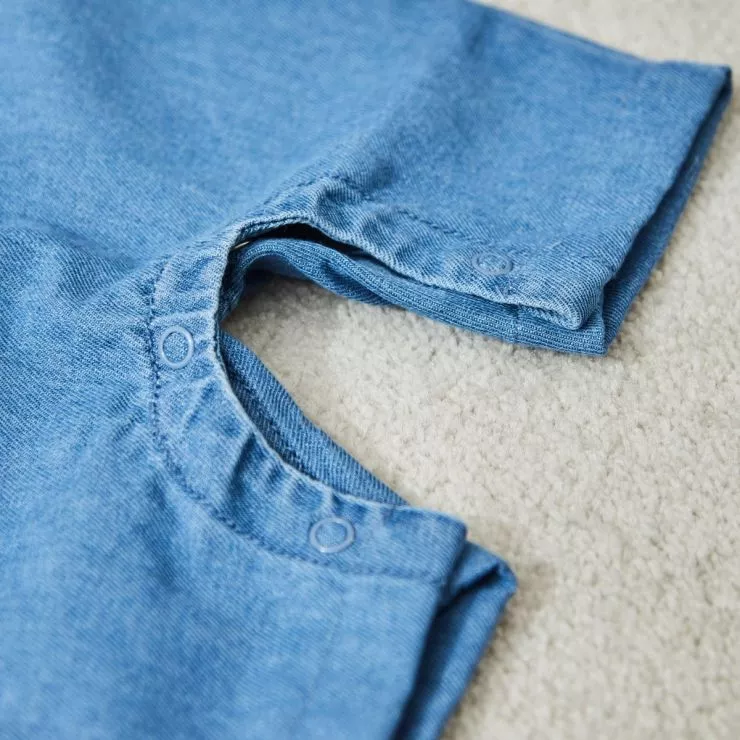 Personalised Strawberry Design Short Legged Denim Dungarees