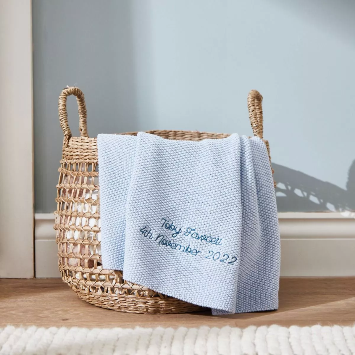 Personalised Blue Textured Knit Baby Shawl