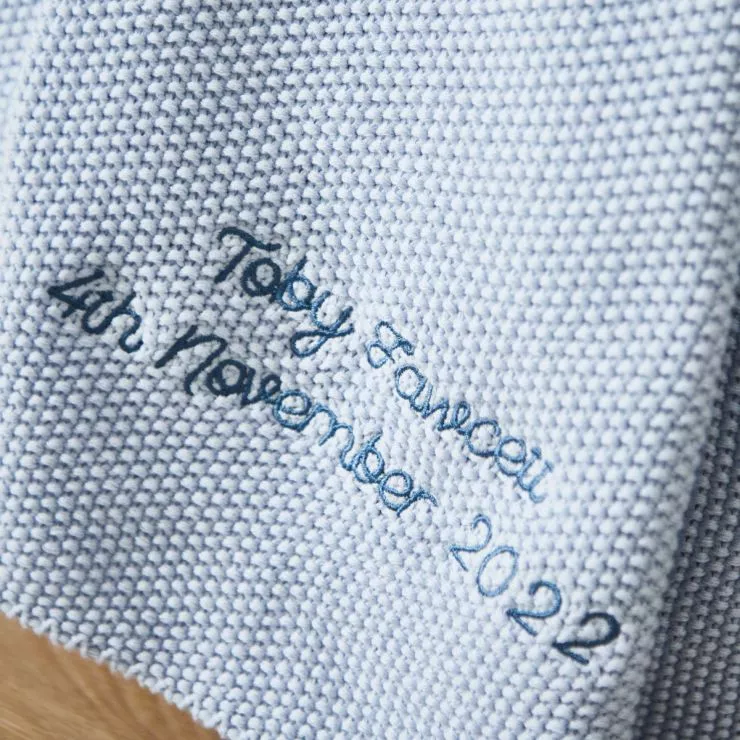 Personalised Blue Textured Knit Baby Shawl