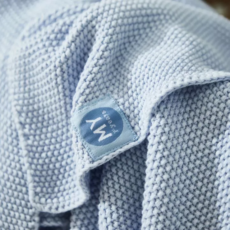 Personalised Blue Textured Knit Baby Shawl