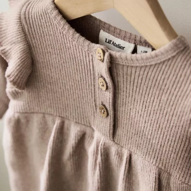 Personalised Taupe Ruffle Dress by Lil Atelier