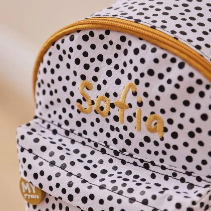 Personalised Black and White Polka Dot Mini Backpack with Compartment