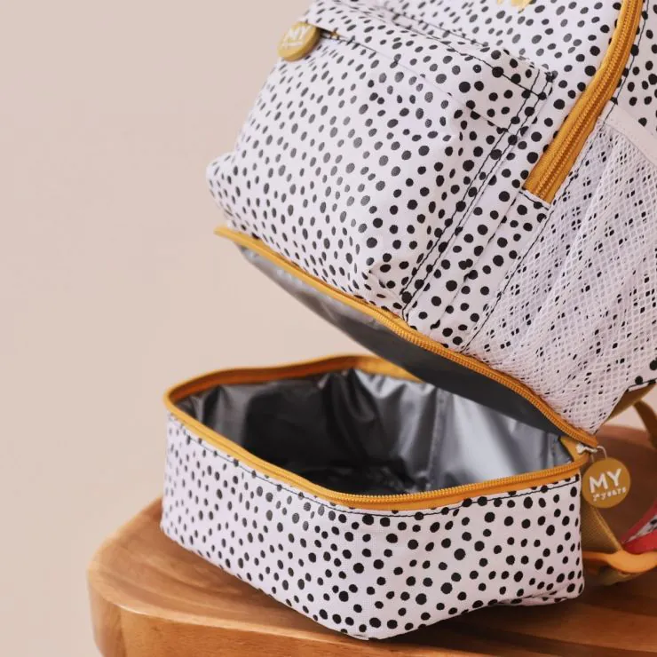 Personalised Black and White Polka Dot Mini Backpack with Compartment