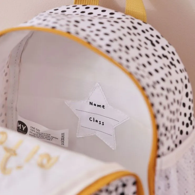 Personalised Black and White Polka Dot Mini Backpack with Compartment