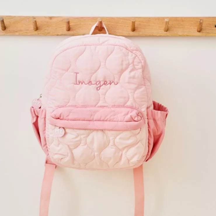Personalised Pink Quilted Medium Backpack