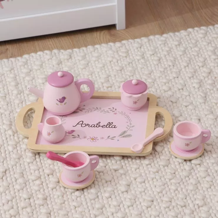 Personalised Pink Wooden Tea Set Toy FSC®