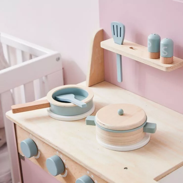 Personalised Pink Wooden Kitchen Play Set