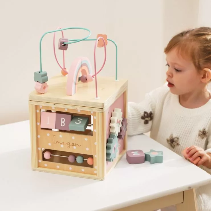 Personalised Pink Wooden Activity Cube FSC®