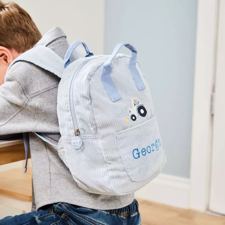 Personalised Blue Farmyard Design Cord Mini Backpack