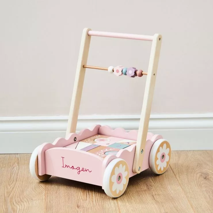 Personalised Pink Push-Along Activity Walker With Blocks FSC®