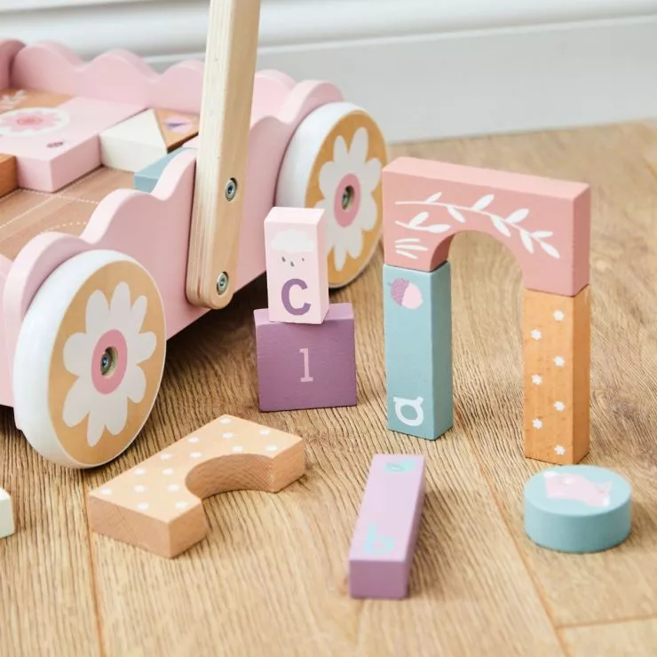 Personalised Pink Push-Along Activity Walker With Blocks FSC®
