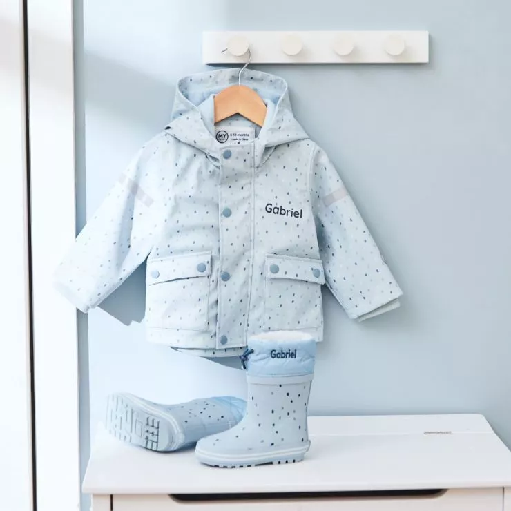 Personalised Blue Spot Rainy Day Set