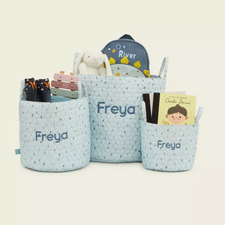 Personalised Blue Polka Dot Storage Bag Set (3 Pack)