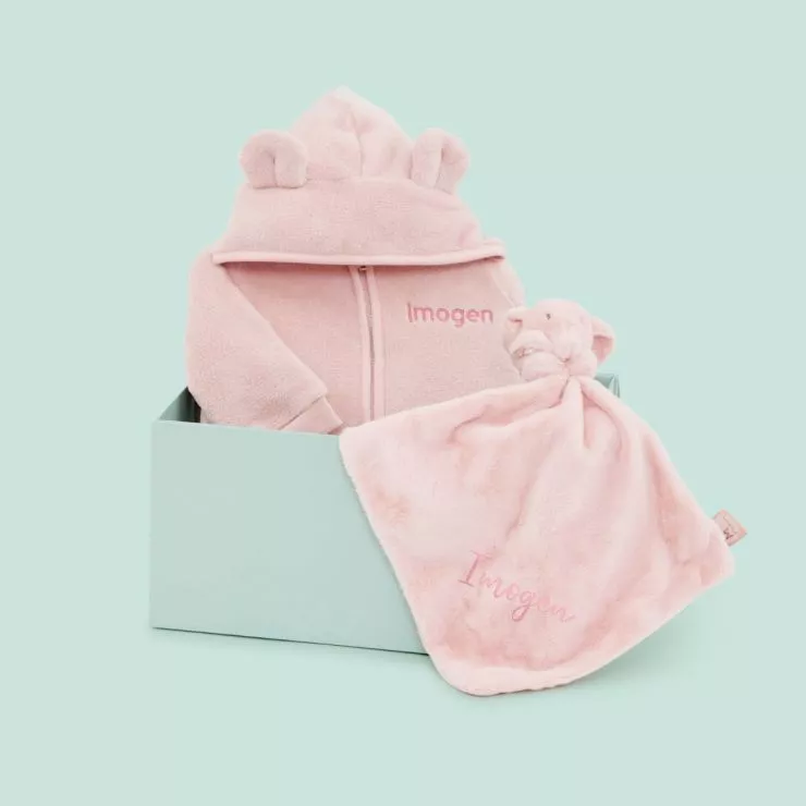 Personalised Pink Fleece Onesie & Comforter Gift Set