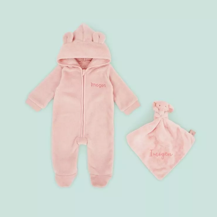Personalised Pink Fleece Onesie & Comforter Gift Set