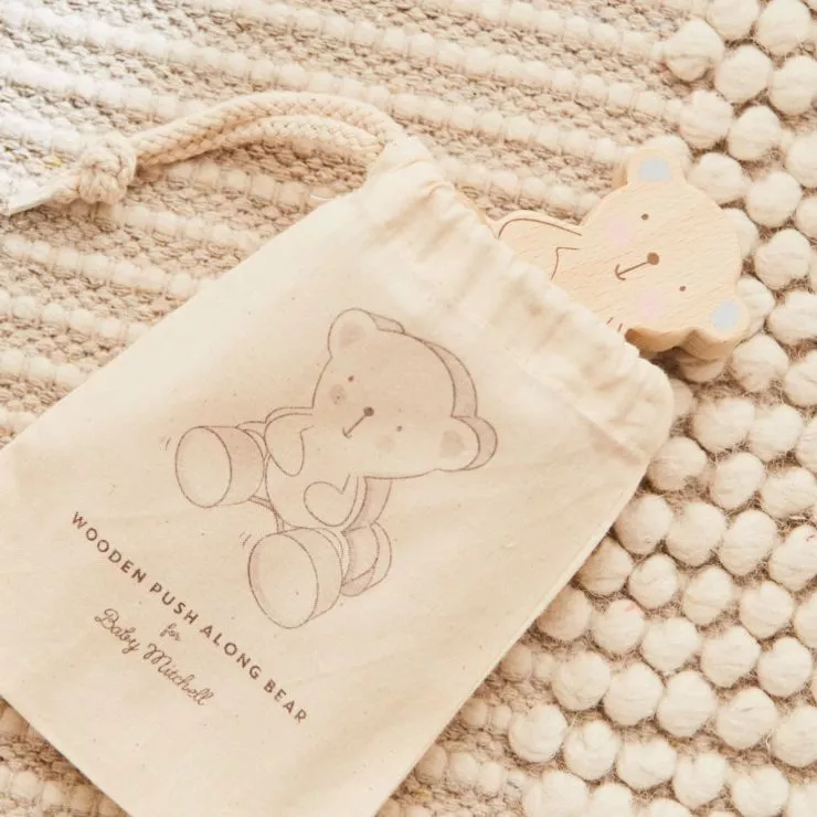 Personalised Bambino Wooden Push-Along Bear Toy