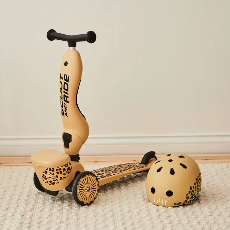 Personalised Scoot and Ride Leopard Highway Kick 1 Scooter & Helmet Gift Set