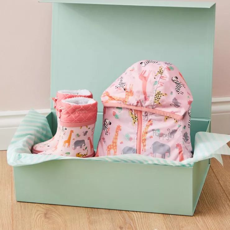 Personalised Pink Safari Rainy Day Set