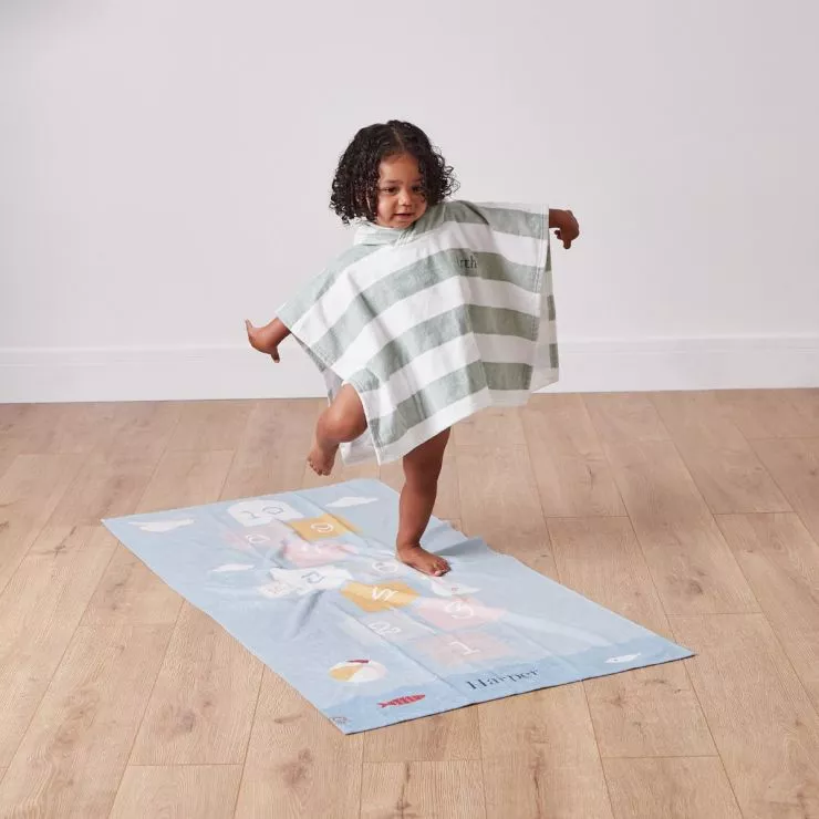 Personalised Green Striped Towelling Poncho