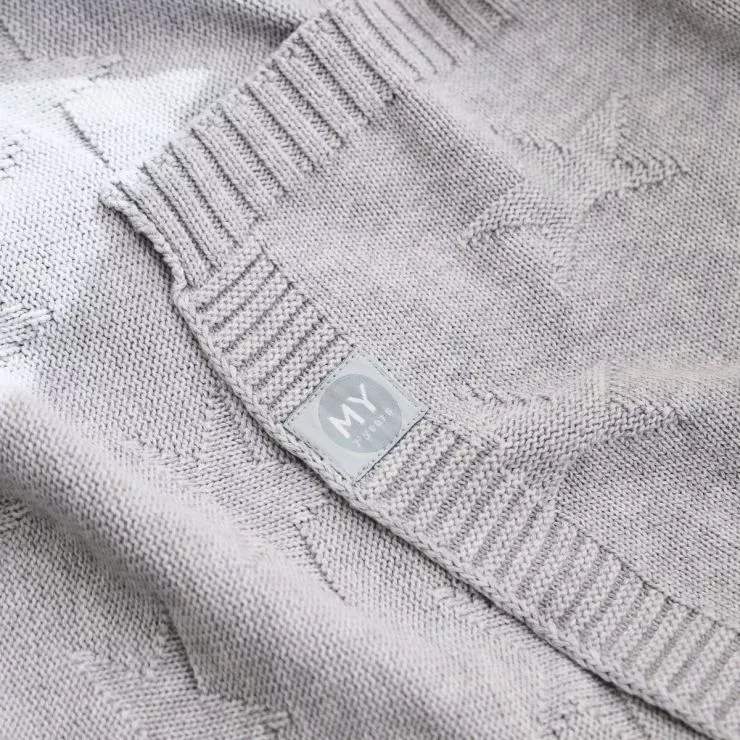 Personalised Born in 2024 Grey Marl Star Jacquard Blanket