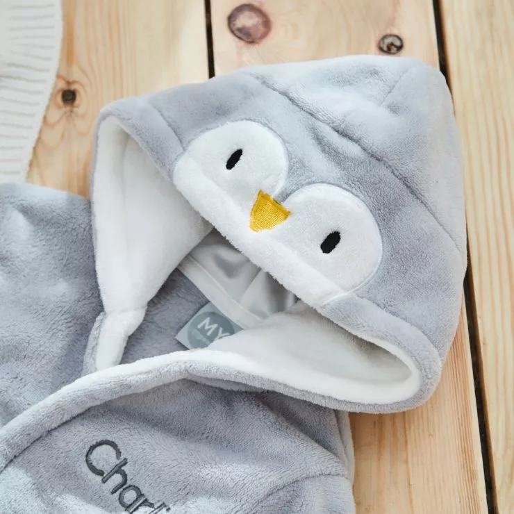 Personalised Grey Penguin Fleece Robe