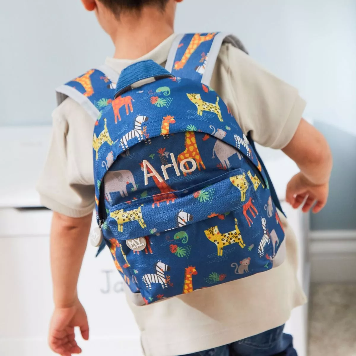 Personalised Navy Safari Print Classic Mini Backpack