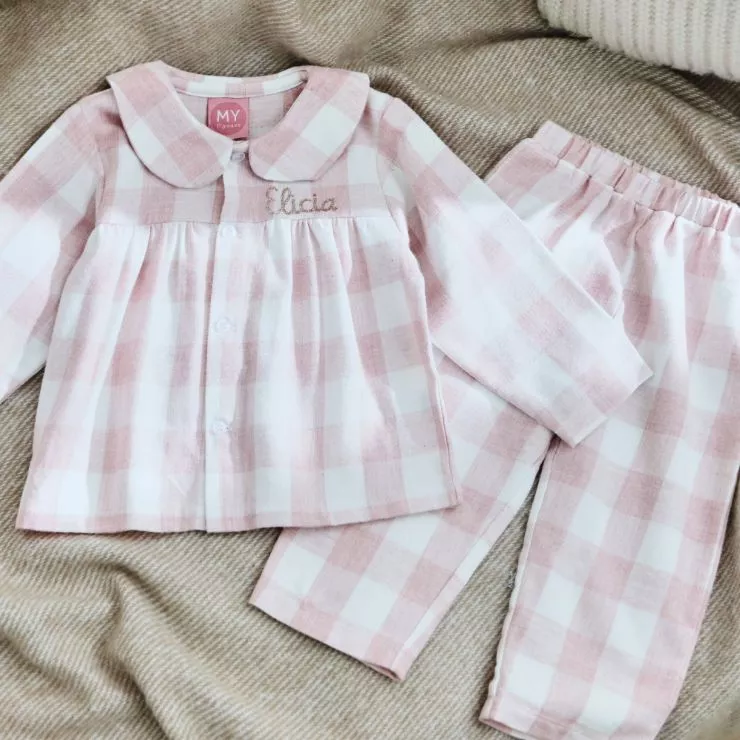 Personalised Traditional Pink Checkered Pyjama Set