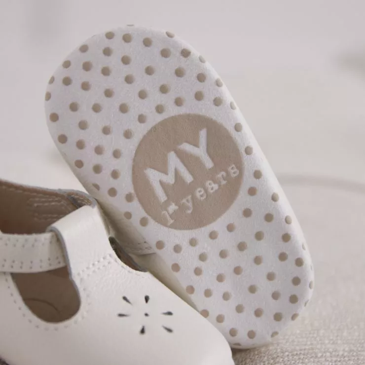 Personalised Ivory Leather Pram Shoes