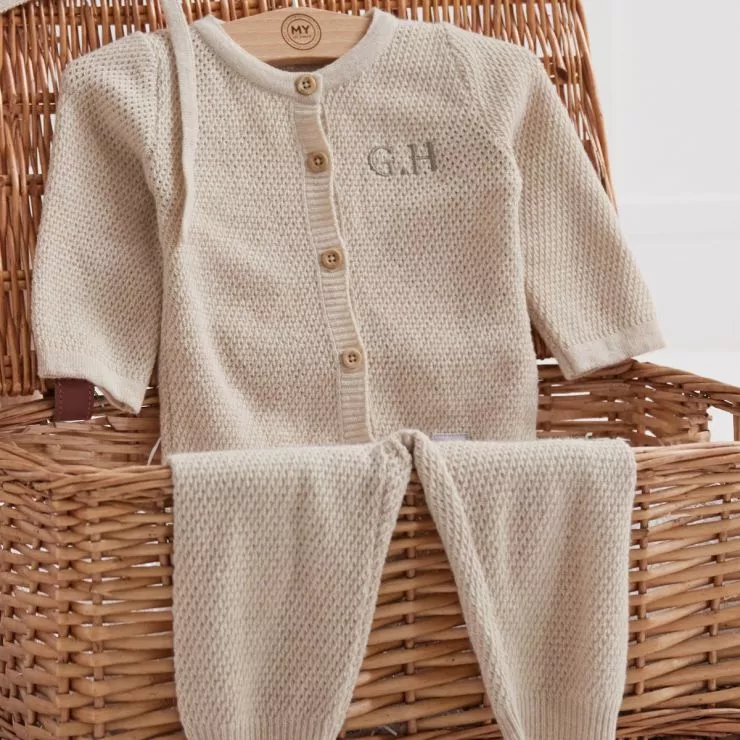 Personalised Oatmeal Heritage Cashmere Blend Cardigan and Legging Set