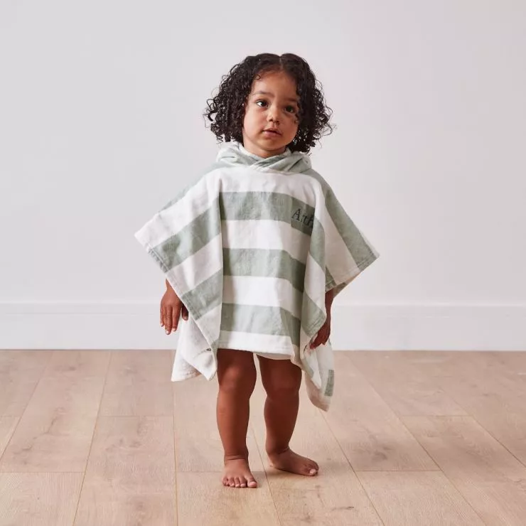 Personalised Green Striped Towelling Poncho