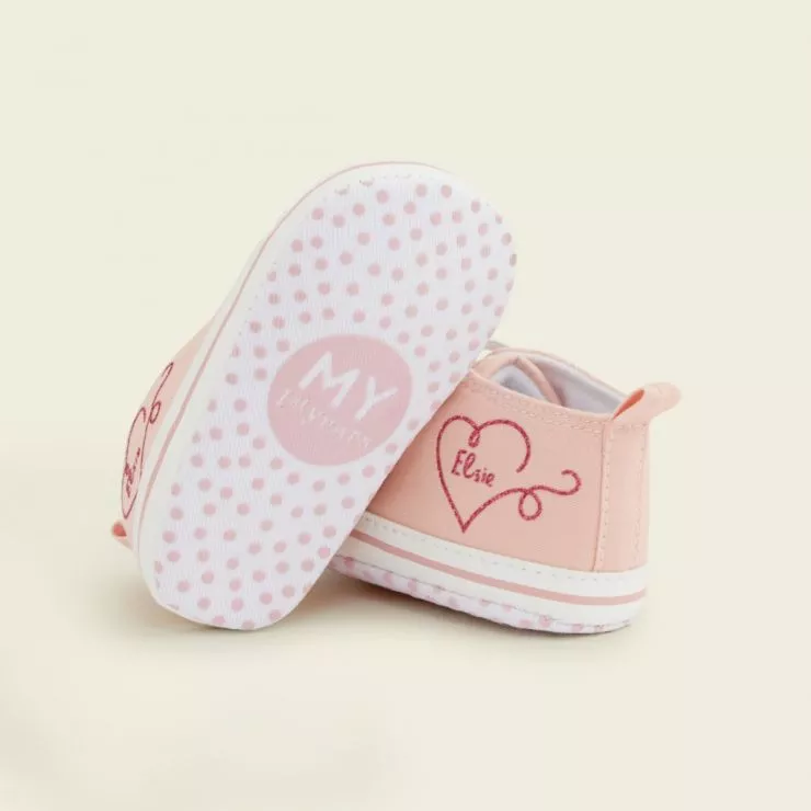 Personalised Pink Heart Design Baby High Top Shoes