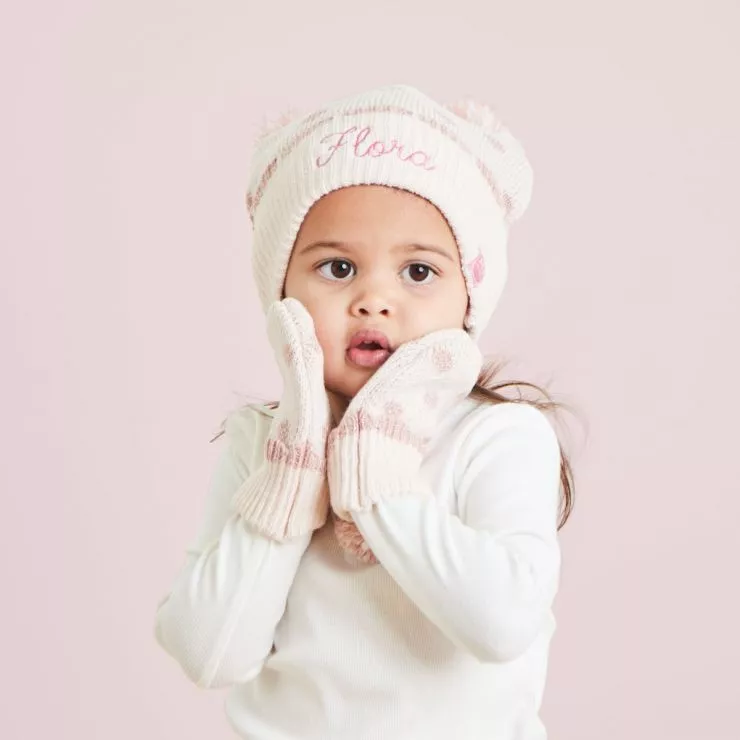 Personalised Pink Hat & Mitten Set