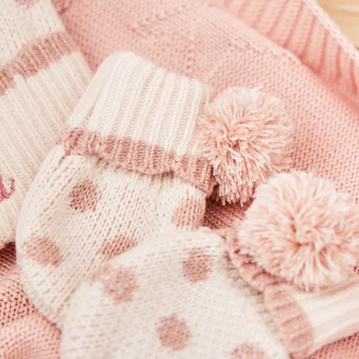 Personalised Pink Hat & Mitten Set