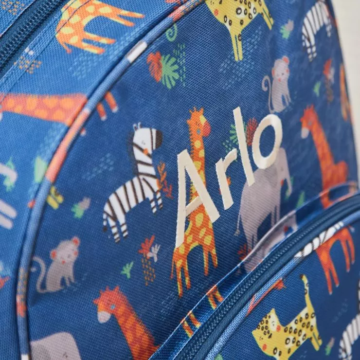 Personalised Navy Safari Print Medium Backpack