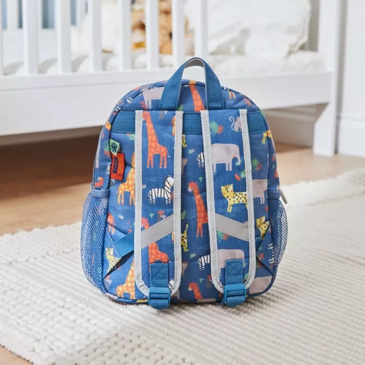 Personalised Navy Safari Print Medium Backpack