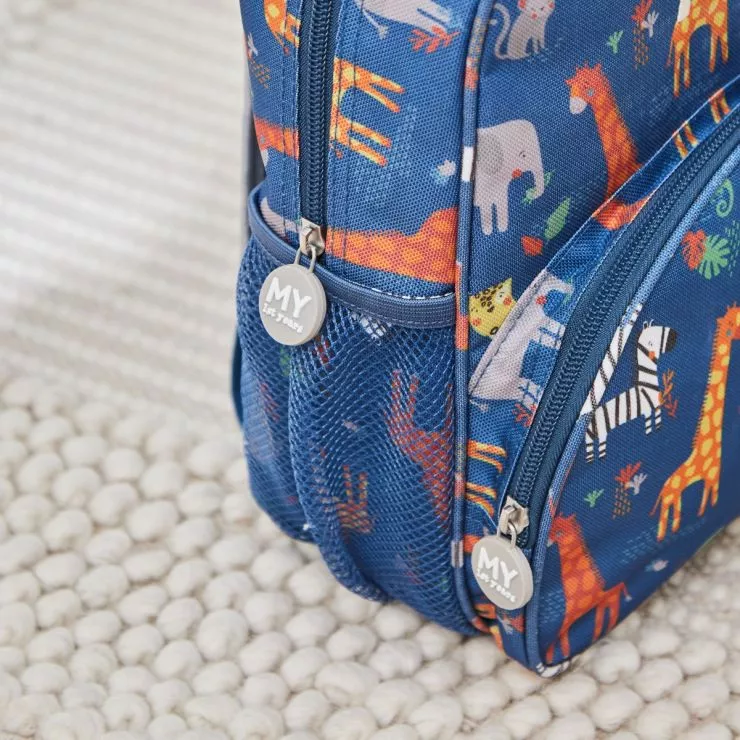 Personalised Navy Safari Print Medium Backpack