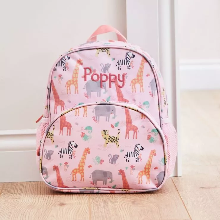 Personalised Pink Safari Print Medium Backpack