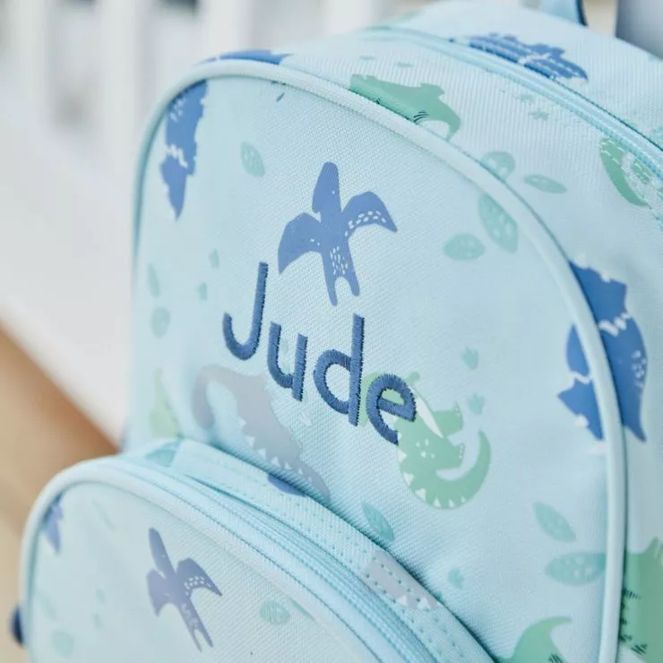 Personalised Blue Dinosaur Mini Backpack
