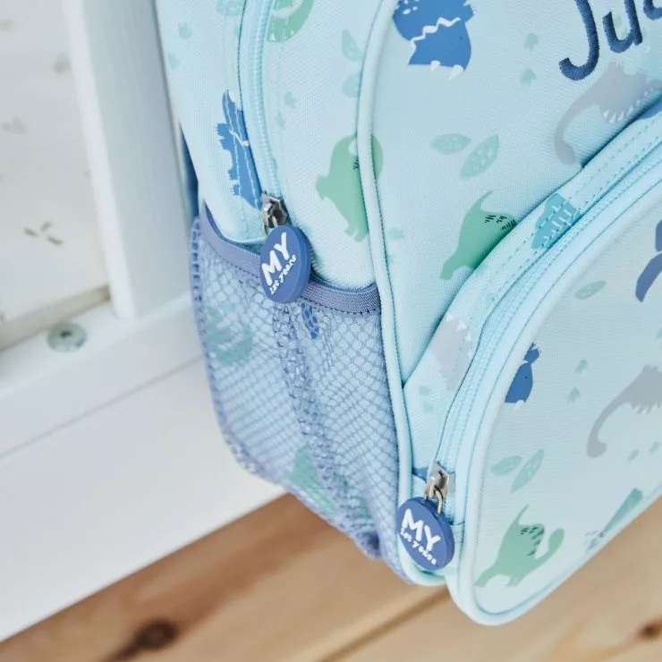 Personalised Blue Dinosaur Mini Backpack