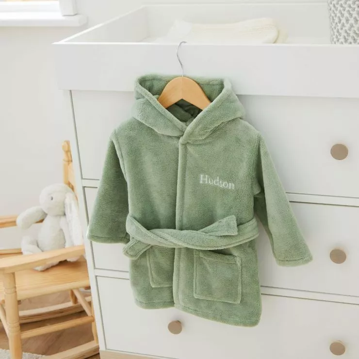 Personalised Sage Green Fleece Robe