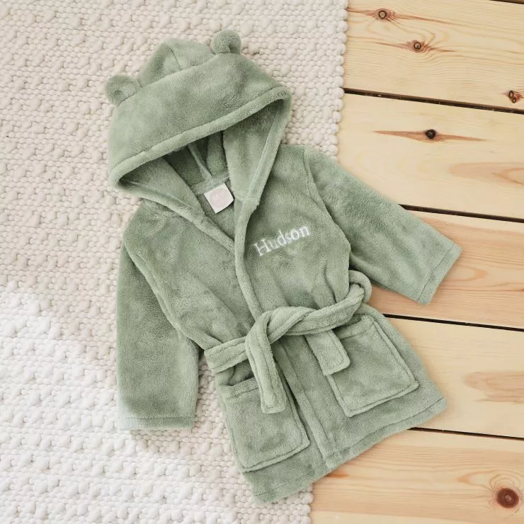 Personalised Sage Green Fleece Robe