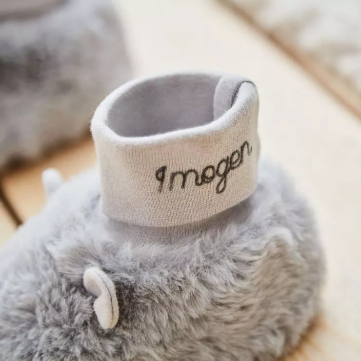 Personalised Pastel Grey Sock-Top Booties