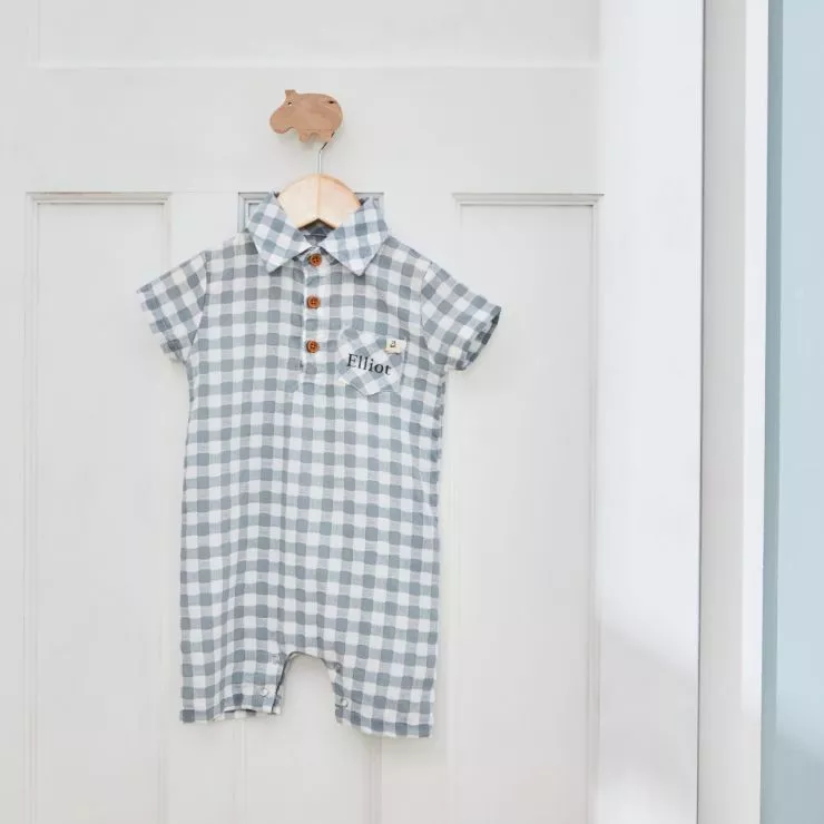 Personalised Grey Plaid Polo Romper