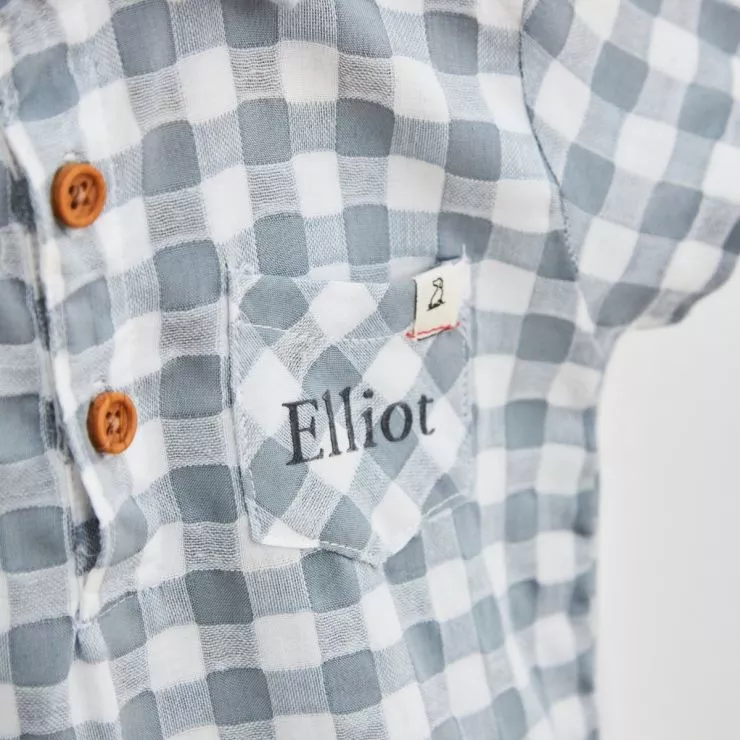 Personalised Grey Plaid Polo Romper